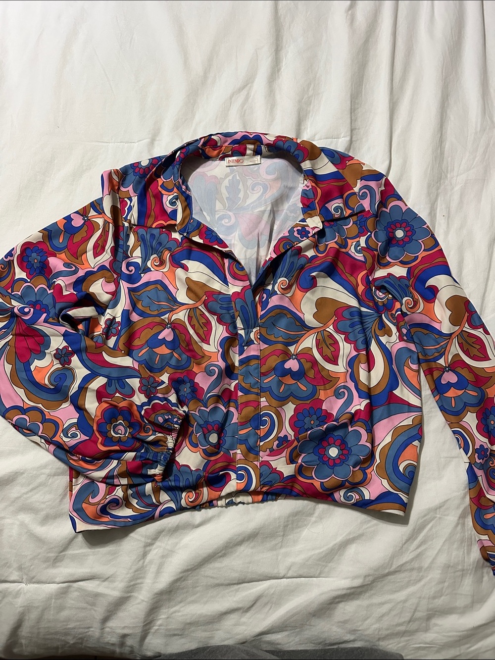 Retro Floral Zip-Front Blouse in Multicolor